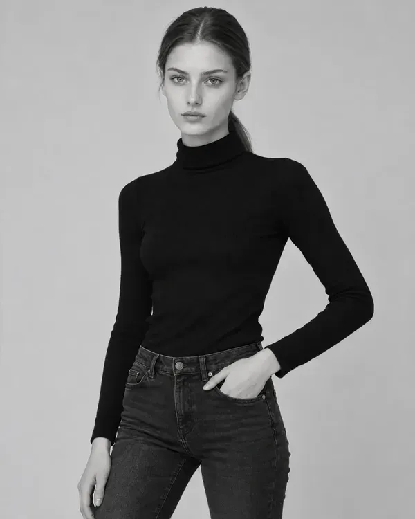 Three black and white photos of a model, laid out as they would be on a comp card