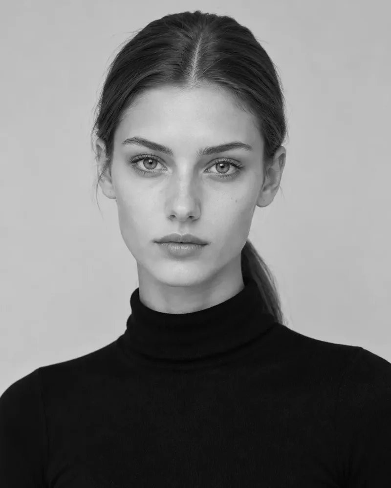 Three black and white portraits of three different models, a close-up headshot, a half length and a full length, showing the difference between a headshot and a set of comp card photos