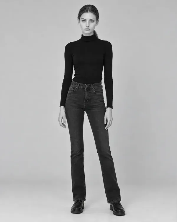 Three black and white photos of a model, laid out as they would be on a comp card