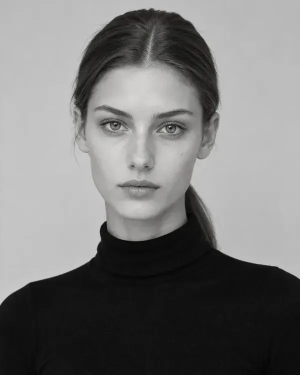 Three black and white photos of a model, laid out as they would be on a comp card